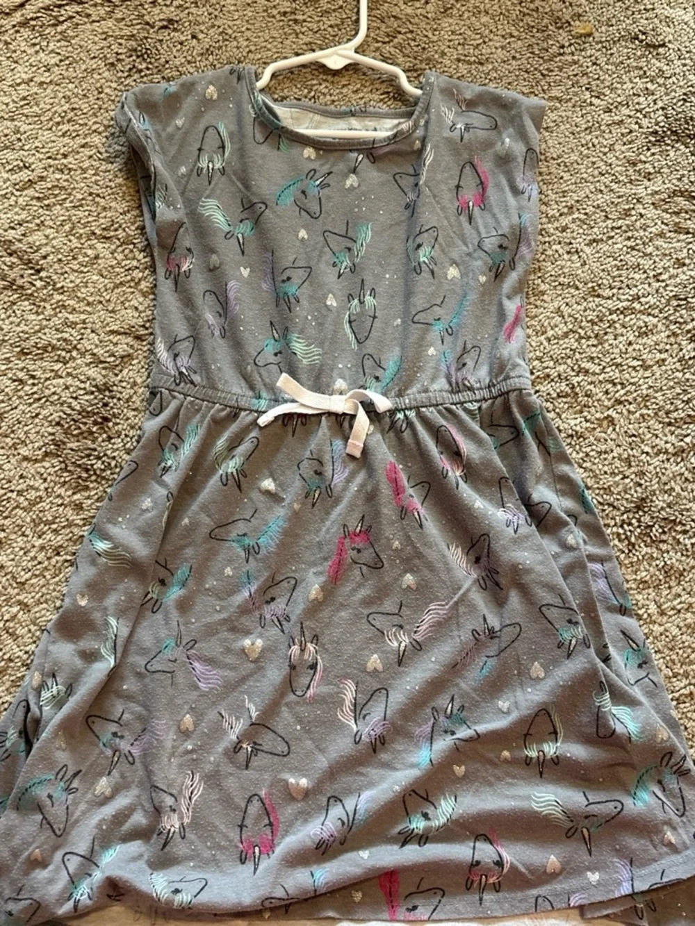 Cat & Jack Gray Unicorn Print Casual Dress with Pastel Accents